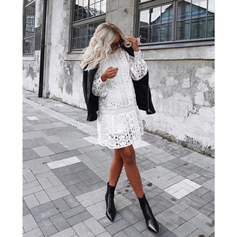 NWT H&M Openwork Lace Dress Creme Dress XS - Picture 3 of 16